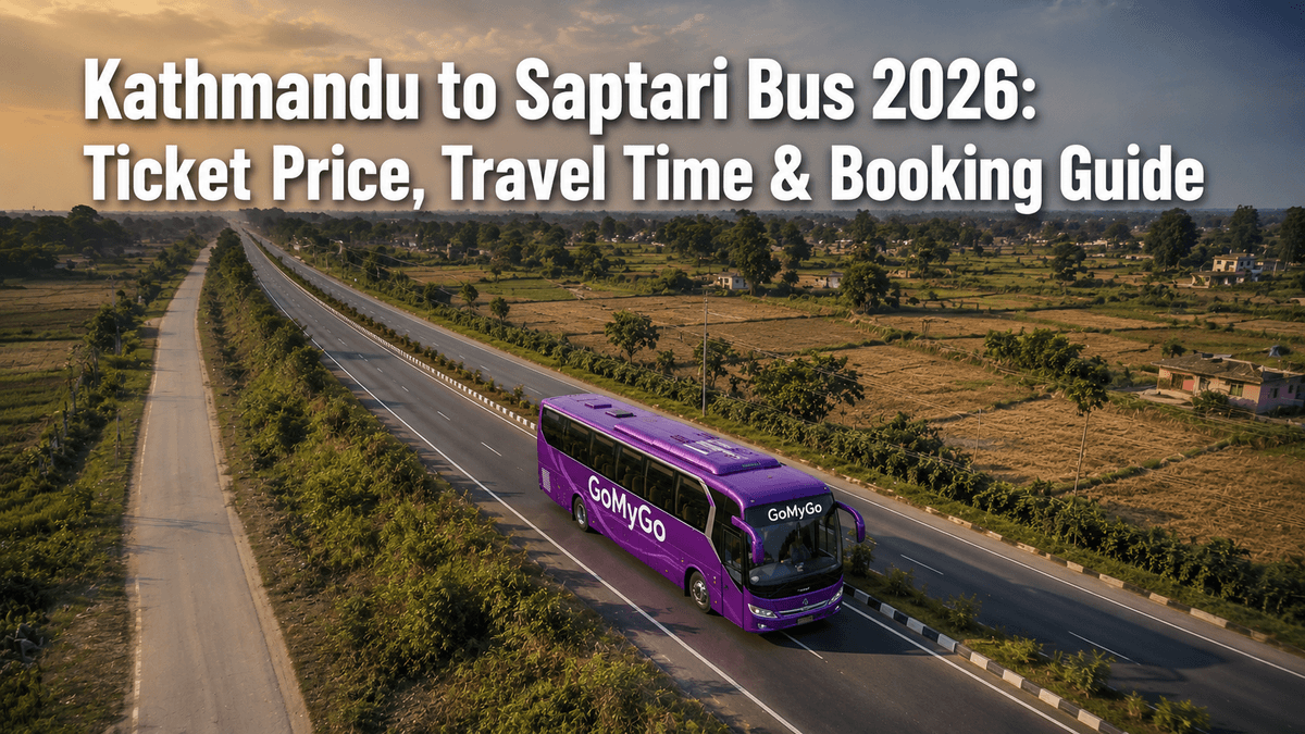 Scenic view of a bus traveling through Terai plains from Kathmandu to Saptari