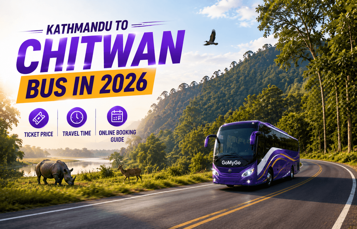 Kathmandu to Chitwan bus travel guide featuring VIP sofa bus and EV Hiace services in Nepal